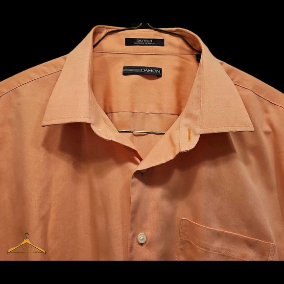 Damon Dri-Tech Dress Shirt Size 18-32/33 Pastel Orange Oxford Cloth - Picture 2 of 6